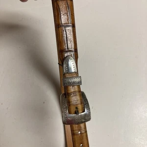Onyx by Brighton Vintage 1993 Cognac Brown Embossed Croc Leather Belt 34 #12506 - Picture 1 of 9