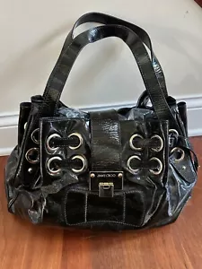 Jimmy Choo Black/Gold Zebra Print Patent Leather Riki Tote Handbag Purse - Picture 1 of 24
