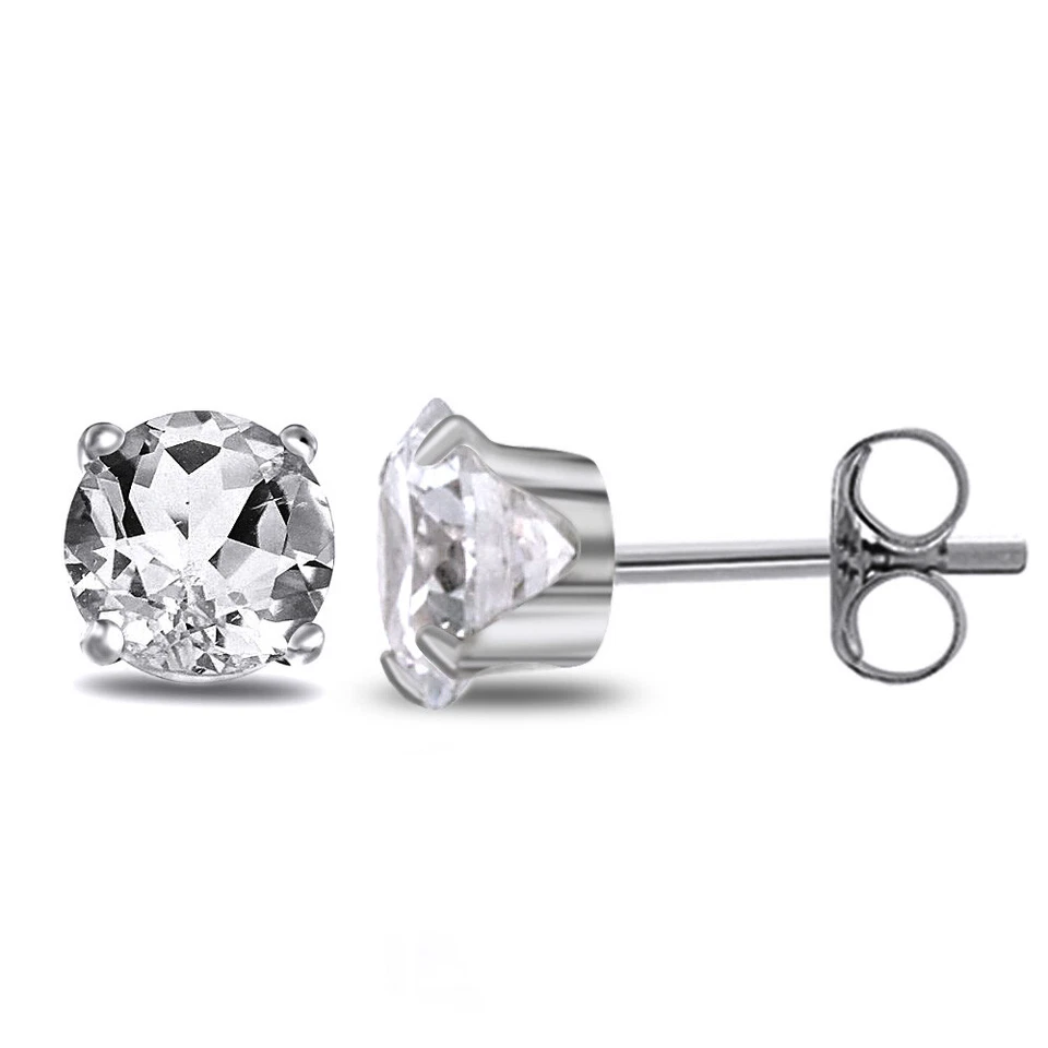 Aretes de topacio blanco de corte redondo de 2 quilates para mujer enchapados en oro blanco de 14 k de 6 mm Foto 1 de 4