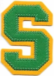 1 3/4" x 2 1/2" Green Yellow Block Letterman's Letter S Felt Patch - Picture 1 of 1