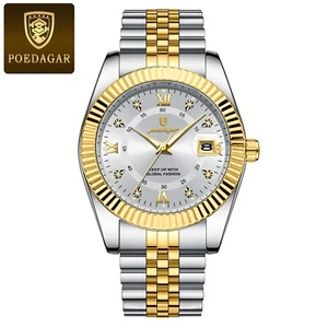 POEDAGAR Men's Quartz Luxury Watch Date Just Waterproof Stainless Luminous GIFT - Picture 1 of 4