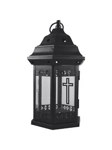Black Metal and Glass Candle Holder Religious Grave Garden Decoration Memorial - Picture 1 of 2