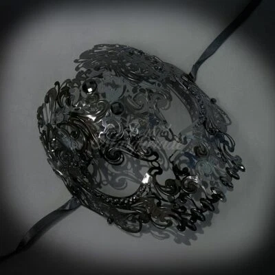 Candy Skull Collection | Metal Masquerade Mask Black with Black Rhinestones Men - Image 1 of 4