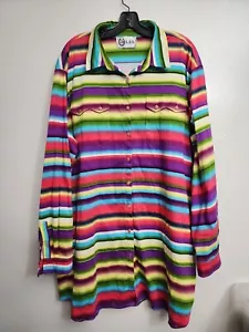 L&B Bright Stripes Button Down Shirt Dress Sz 3XL Floral Buttons Pockets - Picture 1 of 16