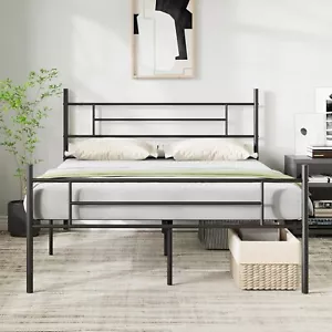 14 in Metal King Size Bed Frame w/ Headboard & Footboard, Platform Bed - Picture 1 of 7
