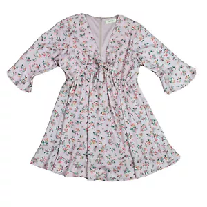A Beautiful Soul Pink Floral 3/4 Bell Sleeve Deep V Neck Dress Women's Size XL - Picture 1 of 6