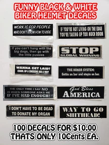 BLACK & WHITE FUNNY MOTORCYCLE HELMET BIKER DECALS STICKERS LOT OF 100 style3 - Bild 1 von 1