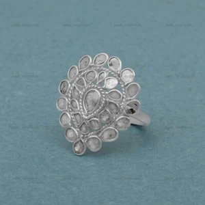 Anillo de diamantes Polki de corte rosa anillo llamativo anillo de diamantes de plata 925 anillo de diseñador - Imagen 1 de 7