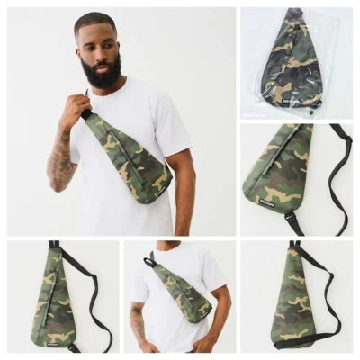 True Religion Sling Bag Green/Black/Tan Camo Crossbody Casual Zip Adjustable New - Image 1 of 4