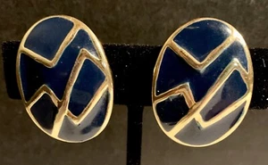 Memphis Style geometrische Ohrringe 80er dunkelblau goldfarben Clip-On Vintage Retro - Bild 1 von 13