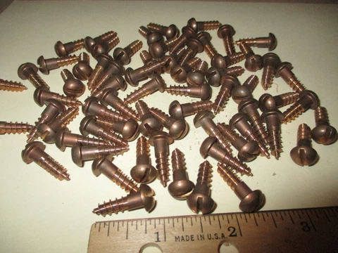 33 VINTAGE SOLID BRONZE WOOD SCREWS WITH ROUND SLOT HEADS 3/4" LONG X #10=13/64" Cover