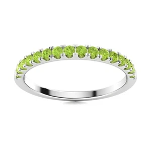 Peridot Round 2.00mm Half Eternity Band Ring With Rhodium Plated - Picture 1 of 7