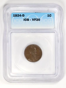 1924-D Lincoln Wheat Cent 1C ICG VF20 - Picture 1 of 4