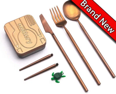 Juego de cubiertos de viaje camping al aire libre reutilizable acero inoxidable cubiertos compactos Foto 1 de 4