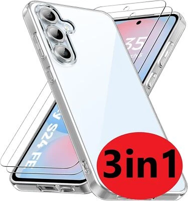 MARKENLOS 3in1 für Samsung Galaxy S24 FE 2x Schutzglas Panzerfolie Handy Hülle Case Glas