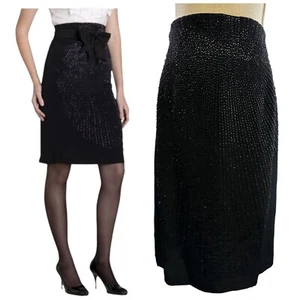 NANETTE LEPORE Rock the Boat Silk Beaded Black Pencil Skirt Size 10 NWT - Picture 1 of 14