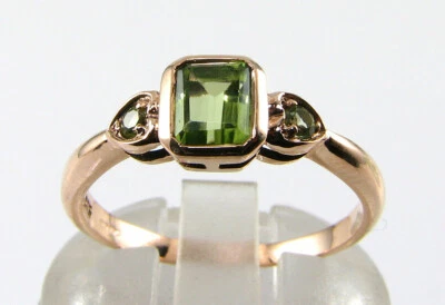 DAINTY 9K 9CT ROSE GOLD PERIDOT ART DECO INS HEART ACCENT RING FREE RESIZE - Image 1 of 4