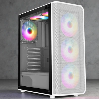 CIT White Gaming PC Case ATX Mid Tower 6 x 120MM ARGB LED Fans Glass Panel - Image 1 of 4