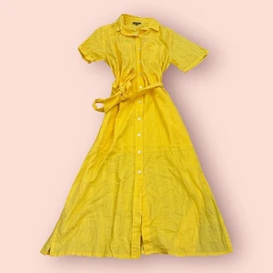 Lilla P Belted Shirt Dress Womens Size Medium Yellow Short Sleeve NEW NWT - Picture 1 of 6