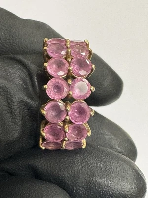 Anillo de eternidad Gems Tv zafiro rosa oro amarillo 9k talla N Foto 1 de 4