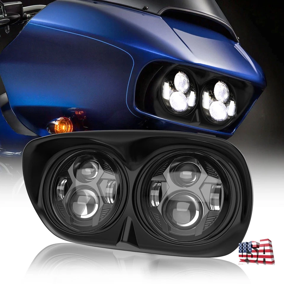 Faro delantero LED doble negro 5 3/4" para Harley Road Glide 1998-2013 Foto 1 de 4