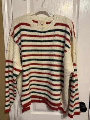 Nuevo sin etiquetas Fantástico Fawn M L Alta Gama Navidad Suéter Rojo Verde Rayas $69 Grueso Foto 1 de 4