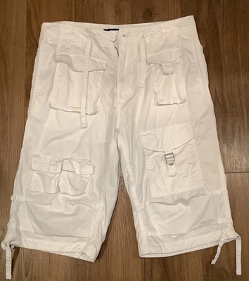 Pantalones Cortos de Carga Sean John Para Hombre Blancos Multi Bolsillos Cordón Cintura Talla 30 Foto 1 de 4