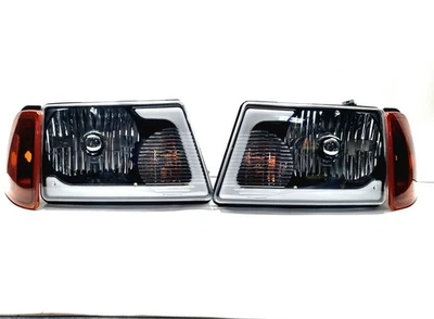 Se adapta a faros de tira LED negros para Ford Ranger 2001-2011 + lámparas de señalización de esquina ámbar Foto 1 de 4
