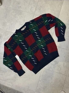 Vintage 90s St Johns Bay Cotton Blend Multicolor Pattern Cable Knit Sweater Vtg - Picture 1 of 7