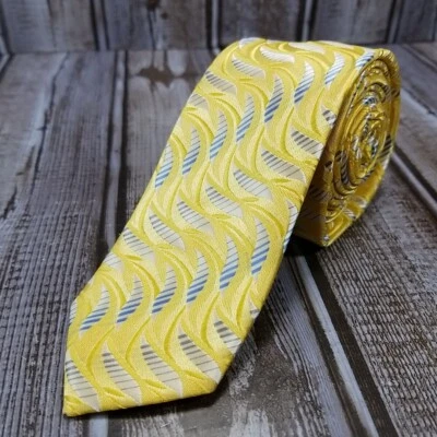 Gravata Creazioni TUCCI Firenze luxo gravata skinny amarela azul geométrica seda - Imagem 1 de 4