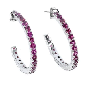 Summer 925 Silver Earrings Round Rhodolite Garnet 3mm Natural Gemstone Jewelry - Picture 1 of 14