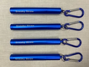4 Pack Portable Reusable Metal Drinking Straw Collapsible Stainless Steel Blue - Picture 1 of 5