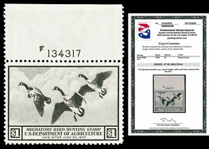Scott RW3 1936 $1.00 Duck Stamp Mint Plate Single Graded VF 80 NH with PSE CERT - Picture 1 of 2