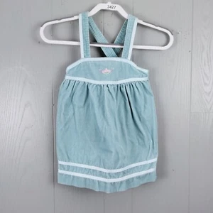 Vintage Carters Overall Dress Girls 5 Blue Corduroy Satin Trim Spring Floral - Picture 1 of 10