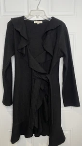 Vintage Marisa Christina Women's Medium Black Wrap Ruffle Cardigan 100% Wool - Picture 1 of 8