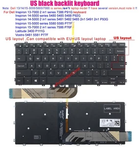 US Backlit Keyboard for Dell Inspiron 14-5000 2 in1 5481 5482 5485 2n1 5491 P93G - Picture 1 of 4