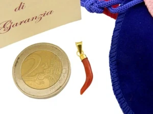 18k gold plated Pendant Italy in Coral Horn of Silver 925 italian with Gemstone - Picture 1 of 4