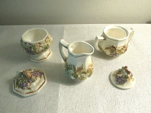 LEFTON TEA SERVICE SET CREAM PITCHER SUGAR BOWL JAM JELLY JAR VINTAGE JAPAN - Picture 1 of 7