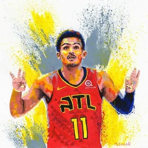 Trae Young Hawks NBA Basketball Original Acrylic Oil Painting Art By Artist - Picture 1 of 5