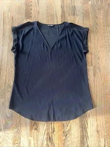 Express Women's Cut-Out Shoulder V-Neck Black Blouse Large - Picture 1 of 6