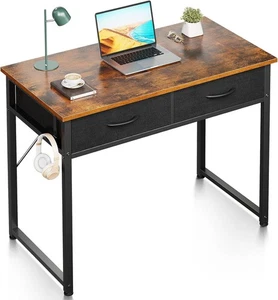 32in Small Desk w/ Fabric Drawers, Vintage Storage Desk for Bedroom/Office - Picture 1 of 25