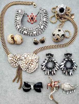 Vintage Rhinestone Wearable Jewelry Lot Swarovski Talbots Monet - Image 1 of 4