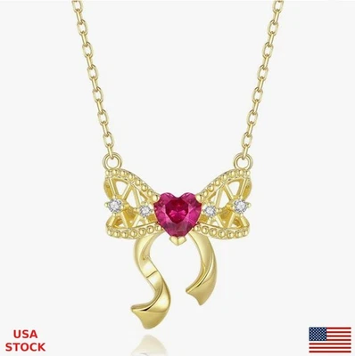 Collar colgante enchapado en oro de 18 quilates con corazón de cristal rosa - para mujer Foto 1 de 4