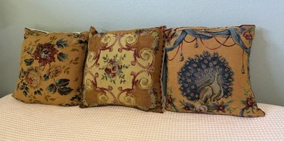 Set Of 3 Antique/ Vintage Made In France Tapestry Pillows Velvet Backing 18” - Image 1 of 4
