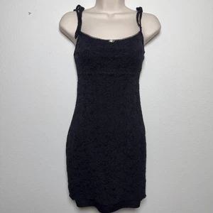 Damen Babydoll dunkel kokett Minikleid Medium schwarz Spitze Overlay Rose Grunge - Bild 1 von 12