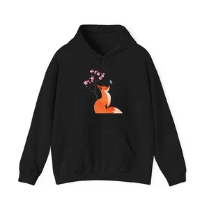 Fox Hoodie, Cherry Blossom Fox Lovers Animal Japanese Culture Women Men Hoodie - Picture 1 of 10