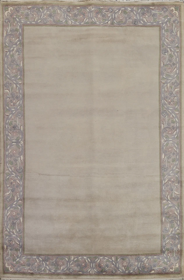 Alfombra oriental nepalí beige/gris 5x8 pies alfombra de lana hecha a mano alfombra moderna Foto 1 de 4