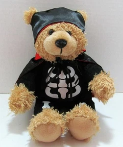 Halloween Plush Vampire Bear in Skeleton Outfit wRed Lined Black Cape FREE SHIP - Picture 1 of 4