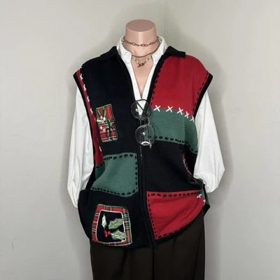 Chaleco tejido suéter navideño retazos vintage talla 3X Foto 1 de 4