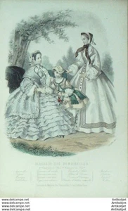Mode Magasin des demoiselles 1860 #  7 Gravure originale aquarellee - Picture 1 of 1
